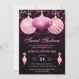 Convites Enfeites de Natal Brilhantes Rosa para Sweet Sixte