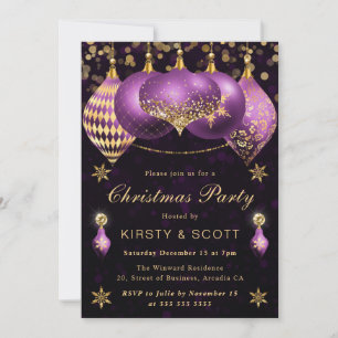 Convites Enfeites de Natal com Brilho Roxo e Dourado para F