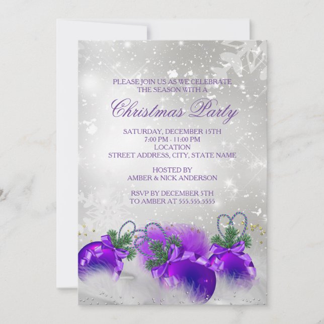Convites Enfeites de Natal de Azevinho Dourado Prata Roxo p (Frente)