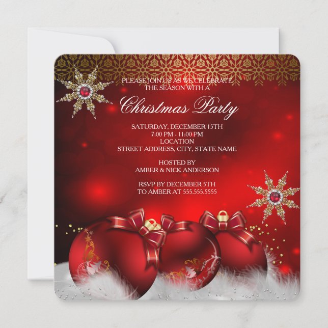Convites Enfeites de Natal de prata e ouro vermelho Holly n (Frente)