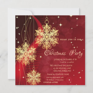 Convites Enfeites de Natal Dourados, Corporativo Vermelho