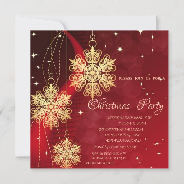 Convites Enfeites de Natal Dourados, Corporativo Vermelho (Frente)