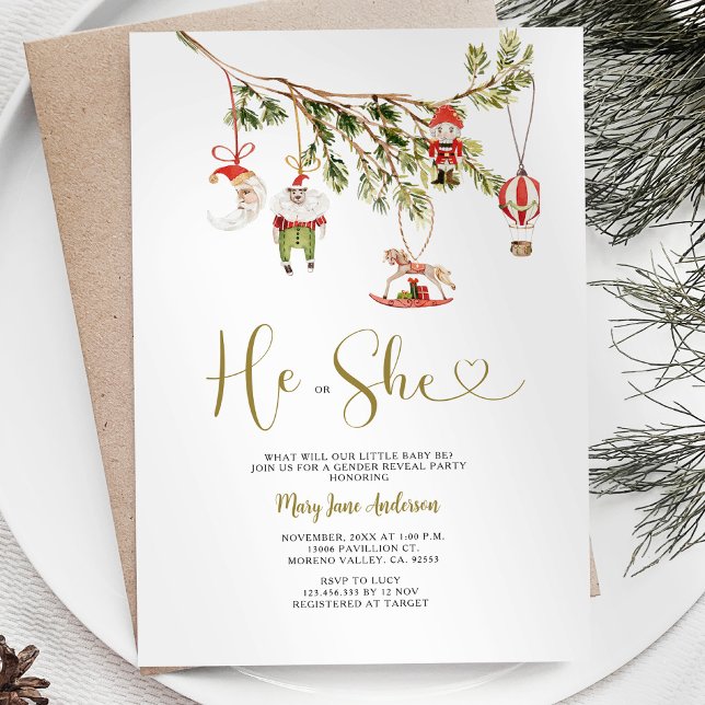 Convites Enfeites de natal Ele ou Ela Revelam o Gênero (Criador carregado)