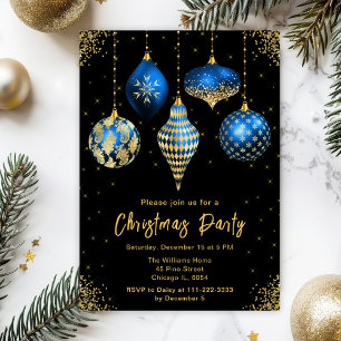 Convites Enfeites de Natal em Azul e Dourado Festa de Natal