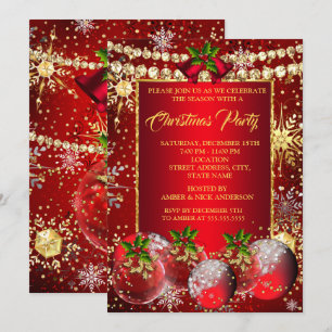 Convites Enfeites de Natal Festa de Natal Vermelho Dourado 