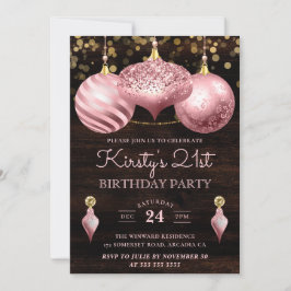 Convites Enfeites de Natal Rosa Claro Elegantes para Aniver