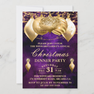 Convites Enfeites de Natal Roxo e Dourado