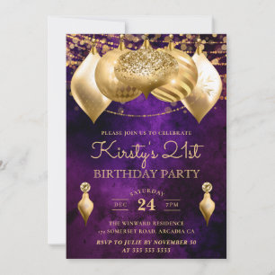 Convites Enfeites de Natal Roxo e Dourado Aniversário de 21