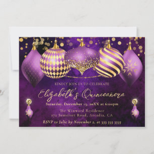 Convites Enfeites de Natal Roxo e Dourado Quinceanera