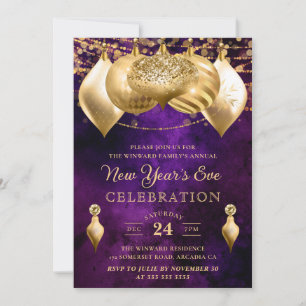 Convites Enfeites de Natal Roxo e Dourado Réveillon