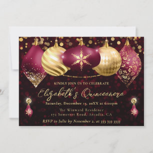 Convites Enfeites de Natal Vermelhos e Dourados Quinceanera