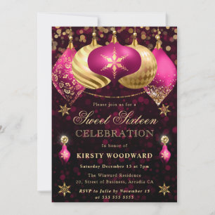 Convites Enfeites de Purpurina Rosa e Dourado Sweet Sixteen