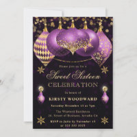 Enfeites de Purpurina Roxa e Dourada Sweet Sixteen