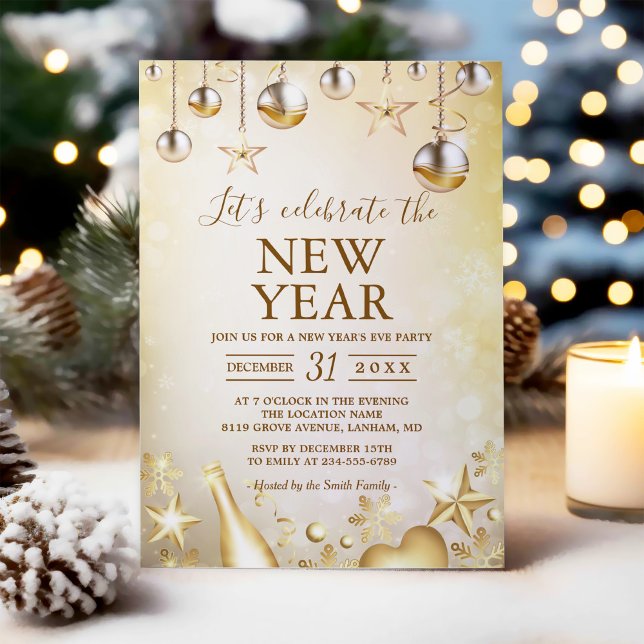 Convites Enfeites Dourados Celebram a Festa de Ano Novo (Criador carregado)