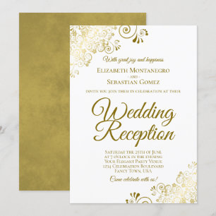 Convites Enfeites Dourados em Recepção de Casamento Branca 