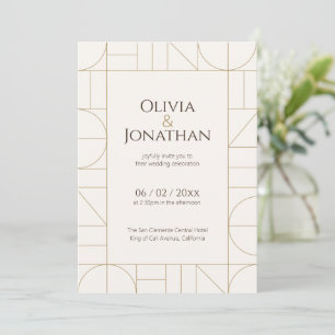 Convites Enfeites Dourados Modernos Casamento Creme