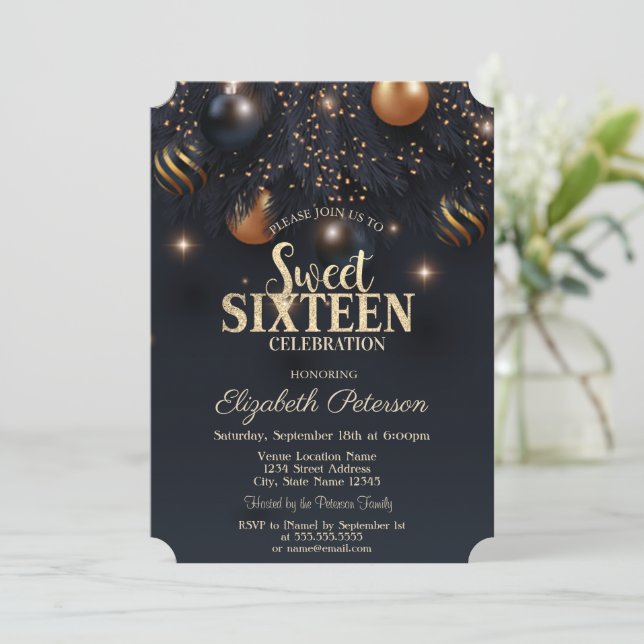 Convites Enfeites Elegantes e Chiques Sweet 16 (Em pé/Frente)