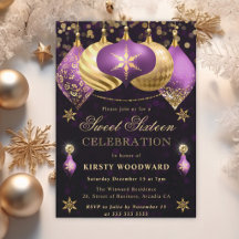Enfeites Reluzentes Roxo e Dourado Sweet Sixteen