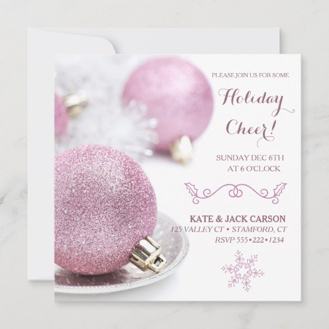 Convites Enfeites Rosa Brilhante Natal Moderno (Frente)