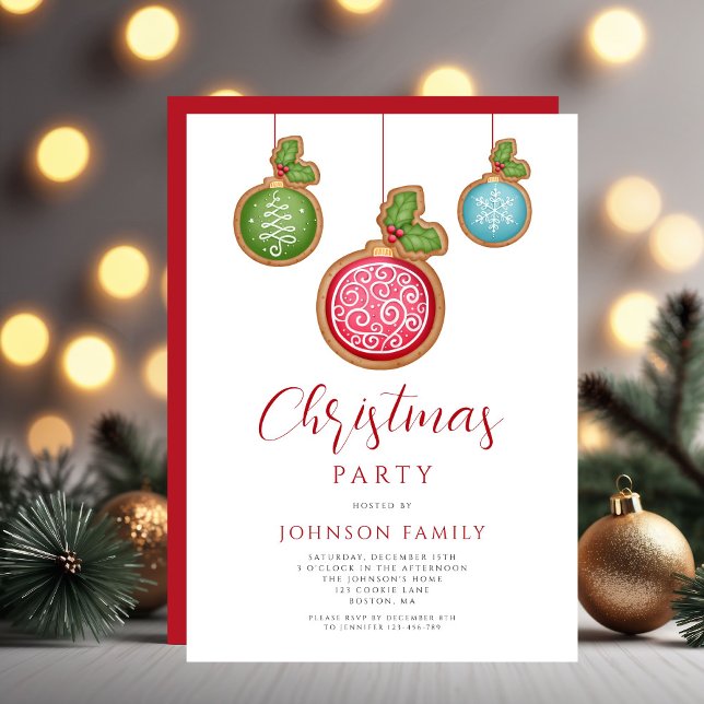 Convites Enfeites Vermelhos de Natal Festa Festiva (Festive Red Baubles Christmas Party Invitation)