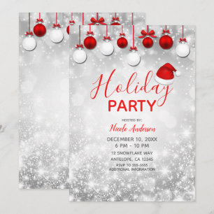 Convites Enfeites Vermelhos e Brancos com Brilho para Festa