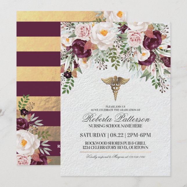 Convites Enfermagem de Festas de formatura Escolares (Frente/Verso)