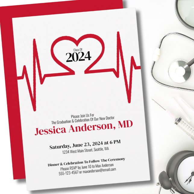 Convites Enfermagem Simples Doutora em Medicina Graduação (Simple Heart Beat Doctor Medical School Graduation Invitation)