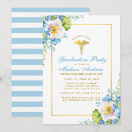 Convites Enfermeira Dourada Blue Floral Party