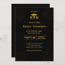 Convites Enfermeira Registrada Elegante Inv Dourada Negra