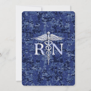 Convites Enfermeira Registrada RN Caduceus no Marinho Blue 