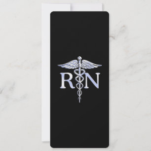 Convites Enfermeira Registrada RN Silver Caduceus a Preto