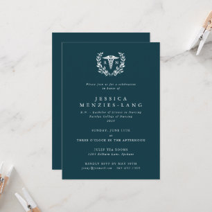 Convites Enfermeira Teal Registrada Caduceus+Laurel Wreath