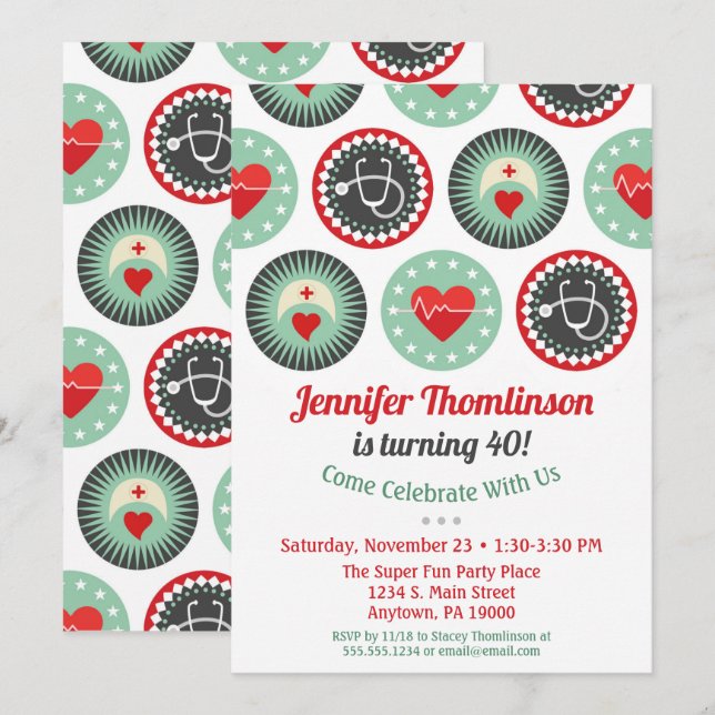 Convites Enfermeiro Birthday Invitation Parte RN LPN (Frente/Verso)