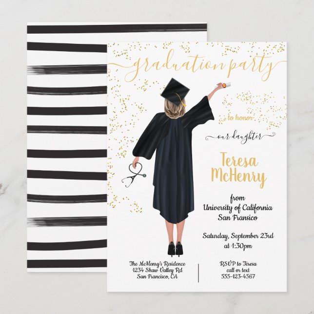 Convites Enfermeiro de Retrato Personalizado Graduação Médi (Frente/Verso)