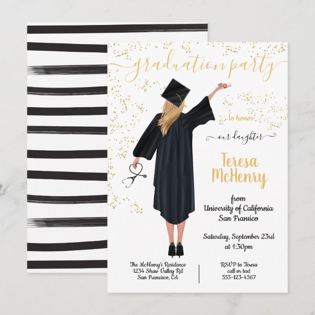 Convites Enfermeiro de Retrato Personalizado Graduação Médi (Frente/Verso)