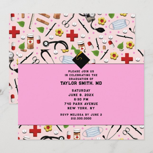 Convites Enfermeiro Enfermeiro Graduação Escolar (Frente/Verso)