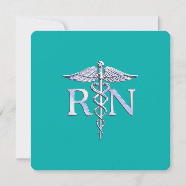 Convites Enfermeiro Registrado RN Caduceus em Turquoise (Frente)