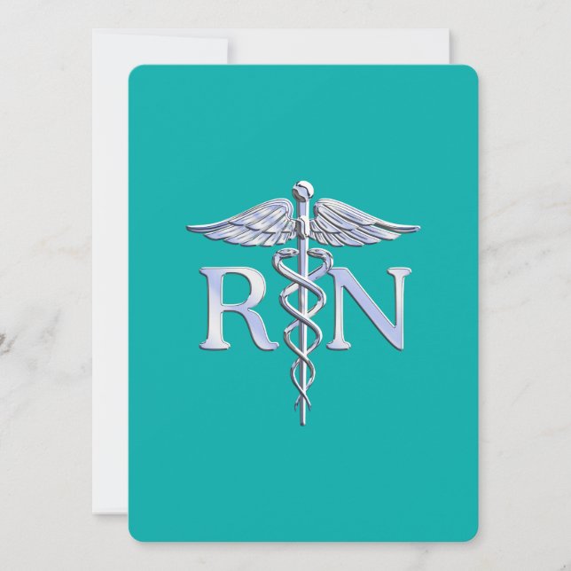 Convites Enfermeiro Registrado RN Caduceus em Turquoise (Frente)