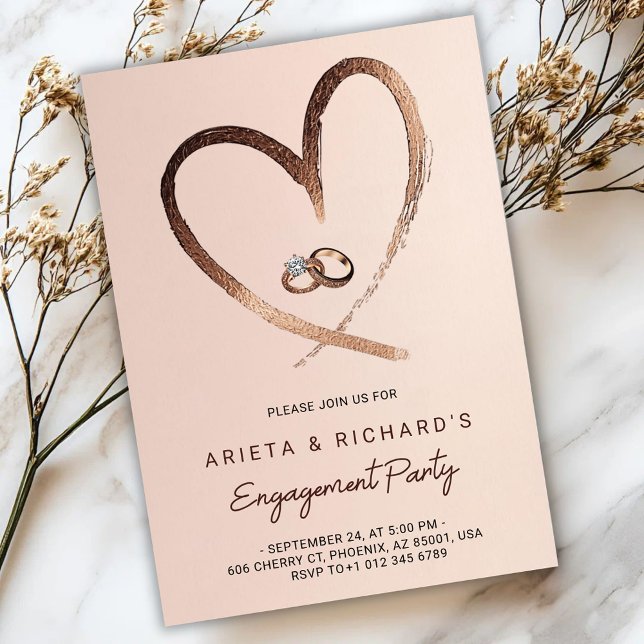 Convites Engagement party invitation with a gold heart (Criador carregado)