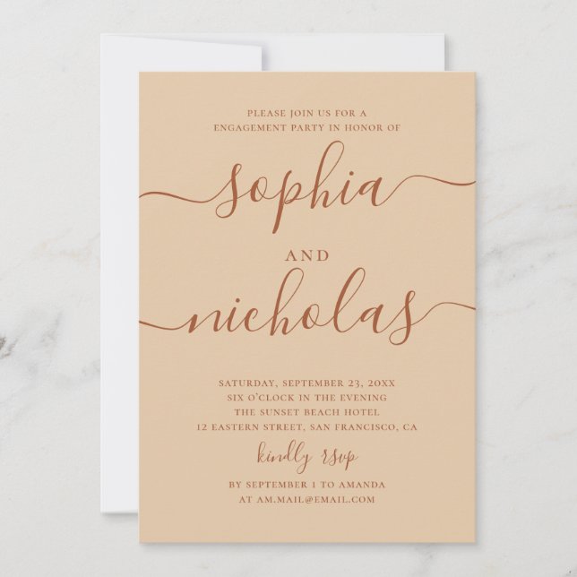 Convites Engagement Party | Warm Peach Sand Script Wedding (Frente)