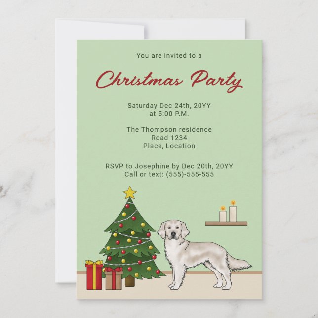 Convites English Cream Golden Retriever Com Árvore de Natal (Frente)