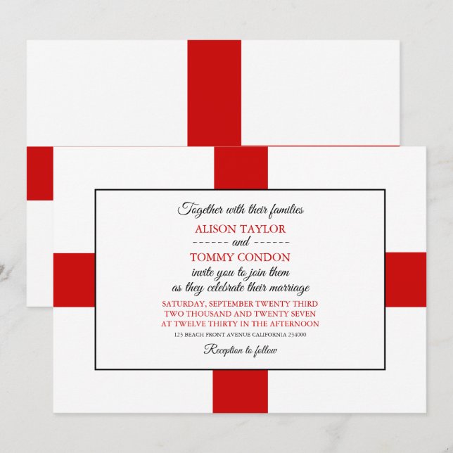 Convites English Flag, Flag of England Wedding (Frente/Verso)