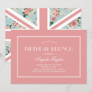 Convites English Rosa Union Jack Birthday
