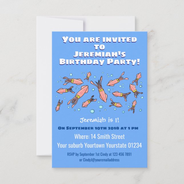 Convites Engraçada escola de lulas com desenhos animados (Frente)