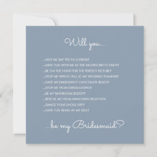 Convites Engraçada Proposta de Bridesmaid de Letra Azul co