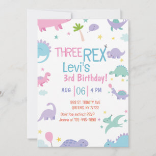 Convites engraçado 3 Rex 3rd Dinosaur Birday