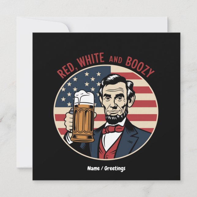 Convites Engraçado 4 de julho Vermelho Branco e Boozy (Frente)