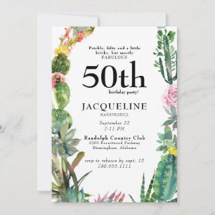 Convites Engraçado 50º Cactus Prickly, Bitchy e Branco Fabu