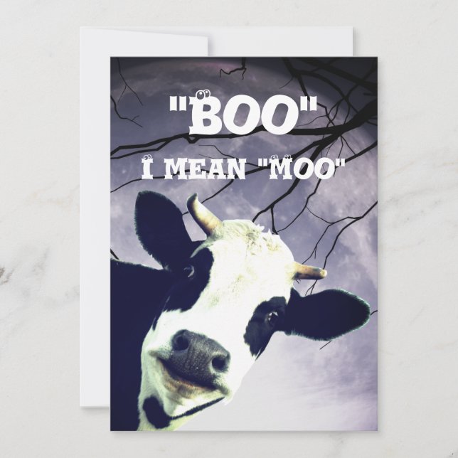 Convites Engraçado Boo, quero dizer Moo Cow Moon Halloween  (Frente)