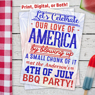 Convites Engraçado CHURRASCO do Fireworks em 4 de julho P